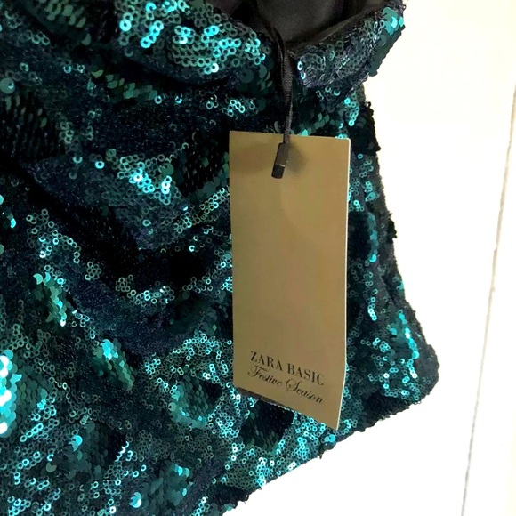 NWT ZARA GREEN SEQUENCE STRAPLESS TOP - Picture 5 of 7